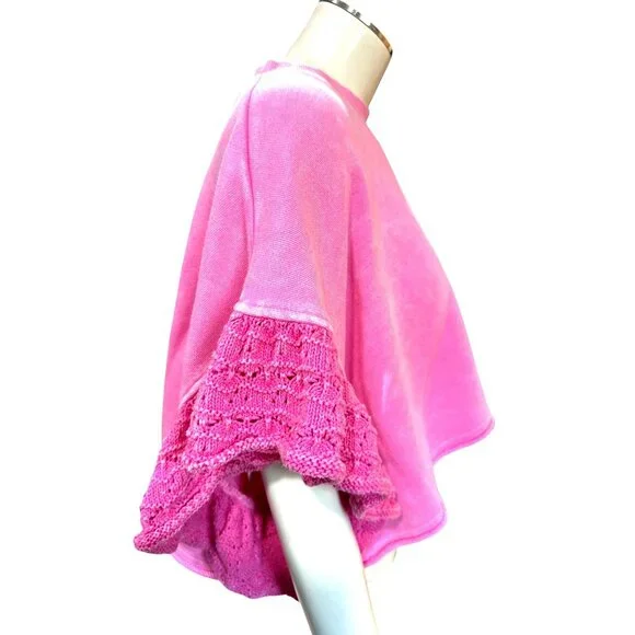 Altard State Medium Pink Cropped Sweatshirt Crochet Puff Sleeve Boho Top Girly - Picture 4 of 9